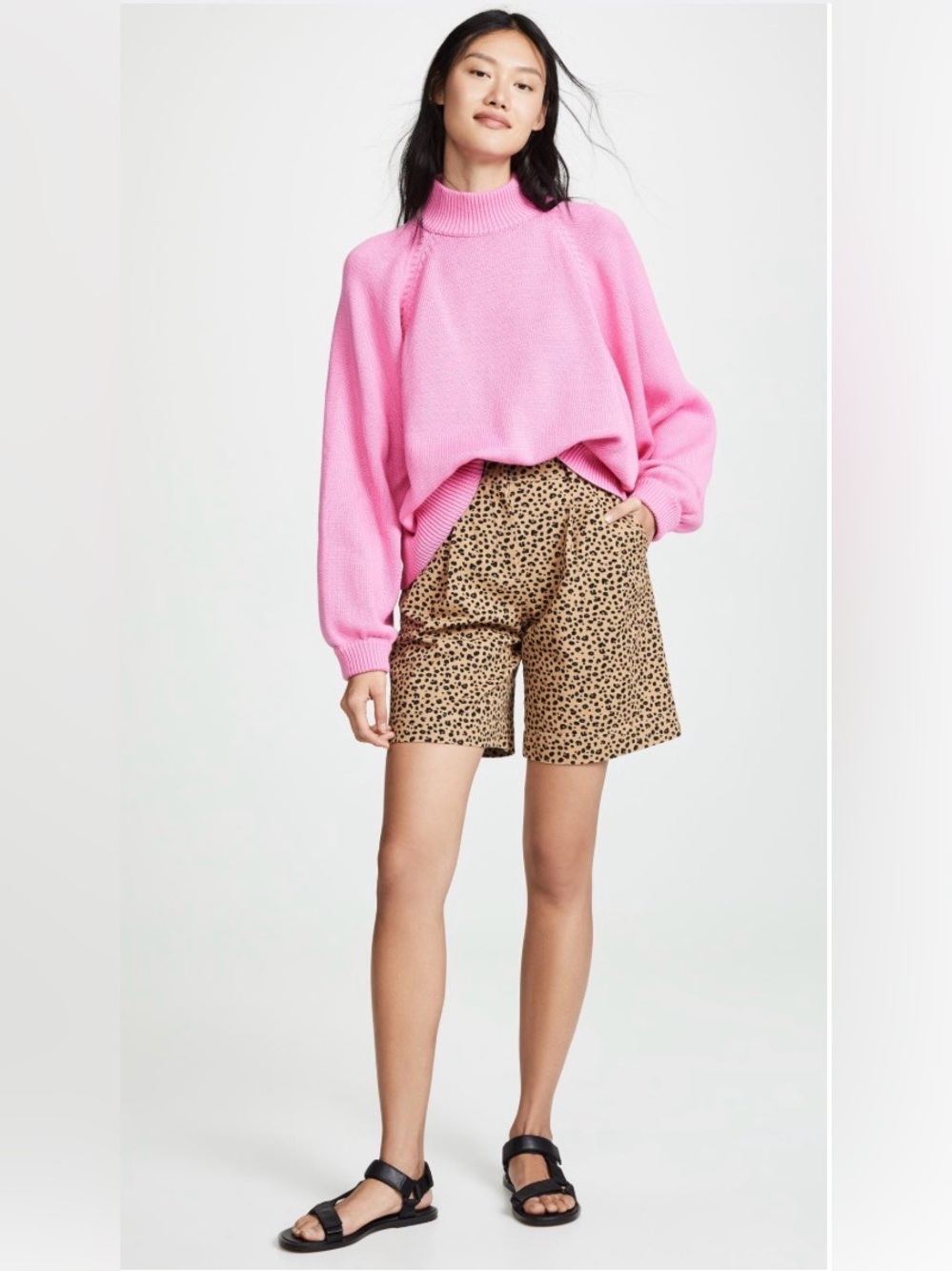 REJINA PYO Renee Leopard Cotton Twill High Rise Pleated Shorts - Size 8